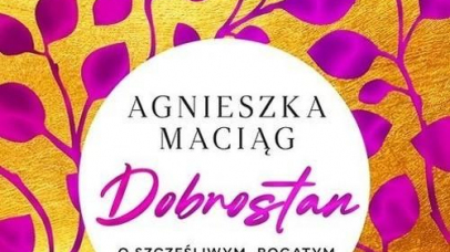 Okładka książki Dobrostan na której widać fioletowe liście na żółtym tle.