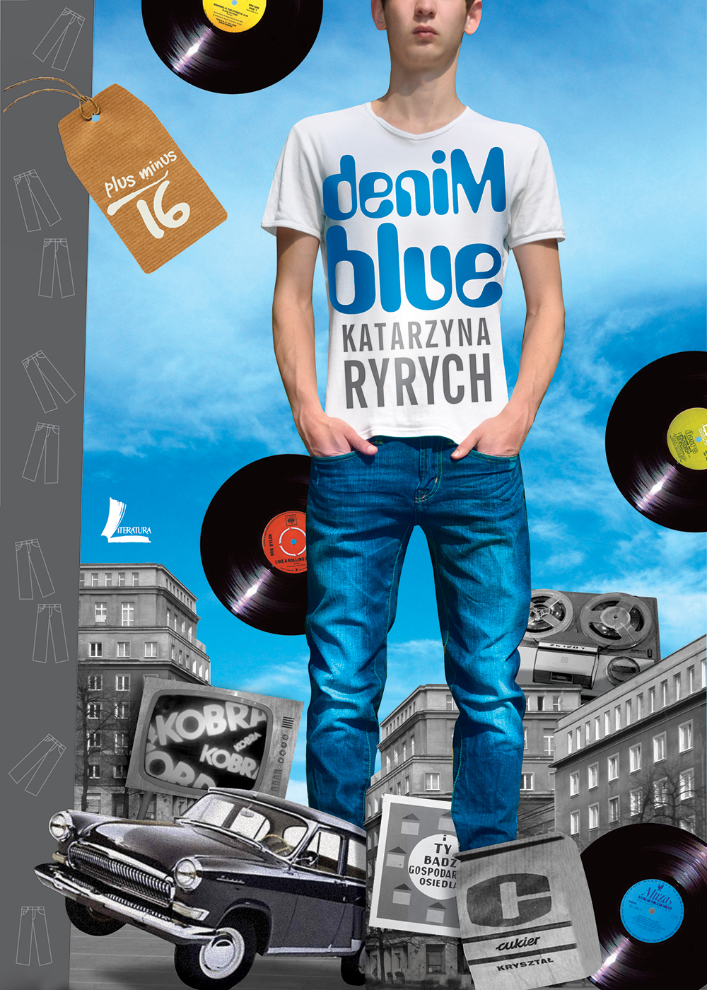 Okładka książki Denim Blue na której widać chłopaka na tle miasta.