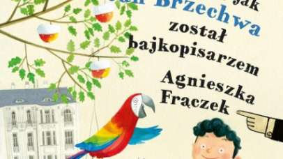 okładka książki A to feler! Na której widać chłopca, papugę, drzewo i bloki