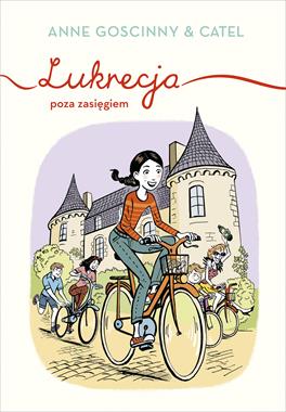 Okładka książki na której widać dziewczynę jadąca na rowerze przy zamku.