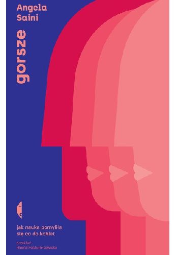 okładka książki fioletowa i czerwono-różowy profil kobiety