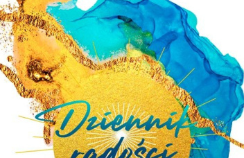 Na białym tle złote słońce i rozlana żółta i niebieska farba