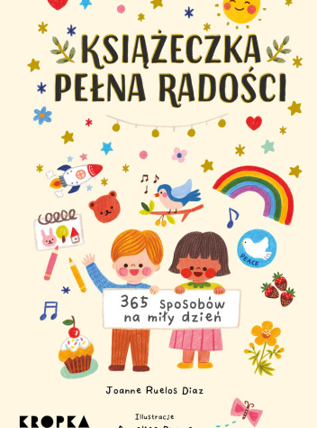 Na jasnym tle rysunek radosnego chłopca i dziewczynki wśród kolorowych przedmiotów