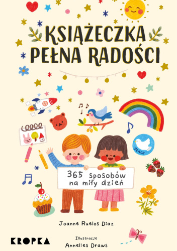 Na jasnym tle rysunek radosnego chłopca i dziewczynki wśród kolorowych przedmiotów