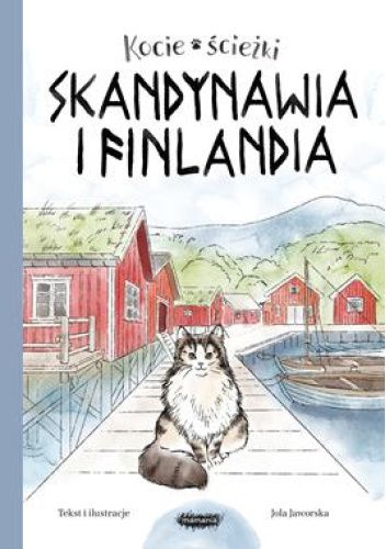 Rysunek kota na moście a tle skandynawskie domki