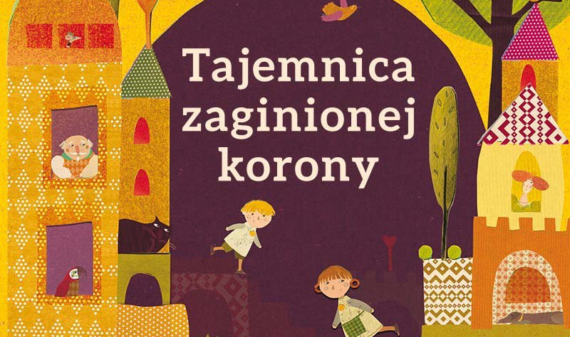 Na żółtym tle rysunek zamku i dwóch chłopców