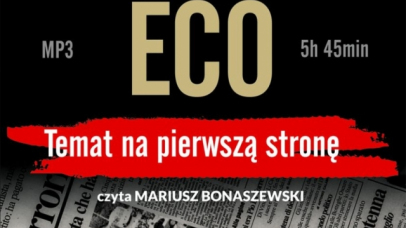 Na czarnym tle fragment czarno-białej gazety codziennej