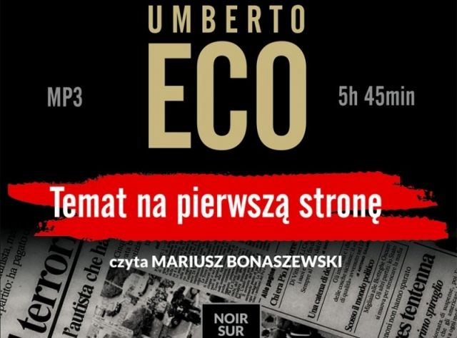 Na czarnym tle fragment czarno-białej gazety codziennej