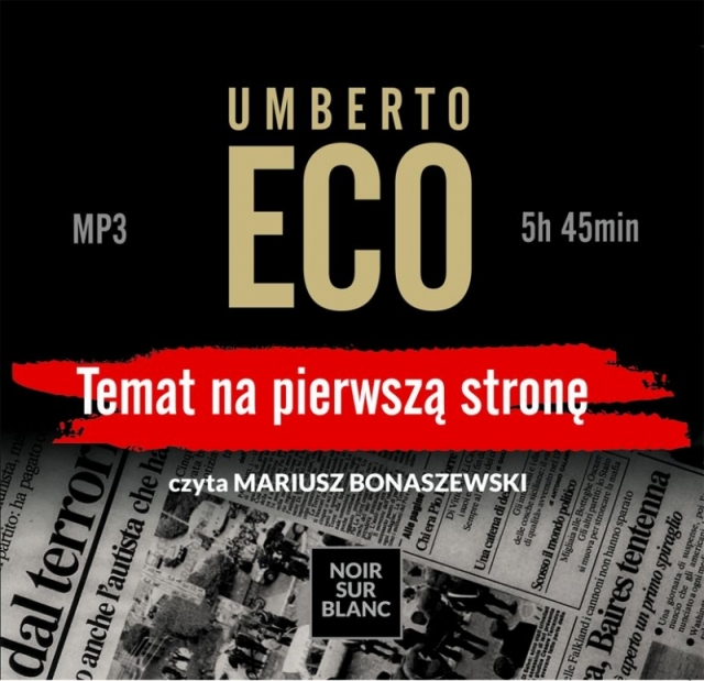 Na czarnym tle fragment czarno-białej gazety codziennej