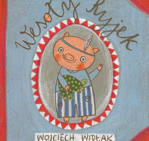 Na niebieskim tle narysowany portret Wesołego Ryjka