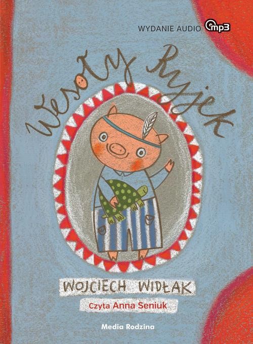 Na niebieskim tle narysowany portret Wesołego Ryjka