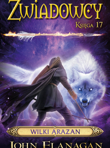 Tył wojownika w pelerynie a naprzeciw wielki biały wilk