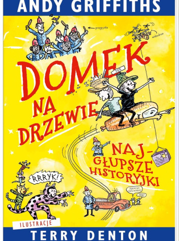 Żółta okładka i czerwony tytuł pomiędzy śmiesznymi rysunkami