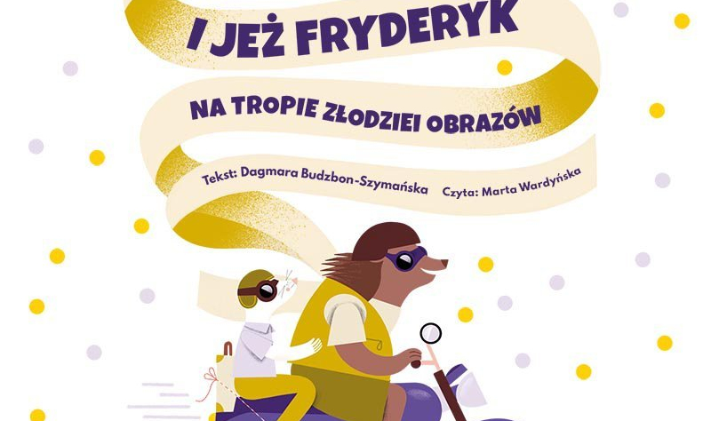 Na białym tle rysunek mysz i jeża jadących na motorze