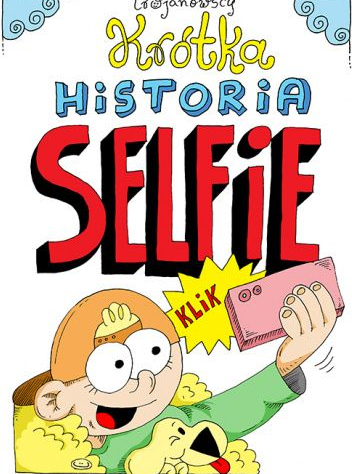 Na białym tle kolorowy rysunek chłopca w czapce, który robi sobie selfi
