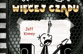 Na czarnym tle czarno-biały rysunek Cwaniaczka z gitara miedzy głośnikami