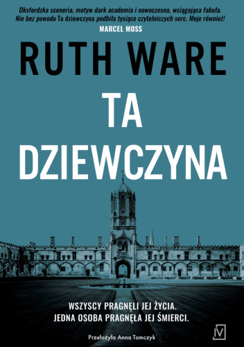 Na ciemnym tle biały tytuł książki a w tle budynek Oksfordu