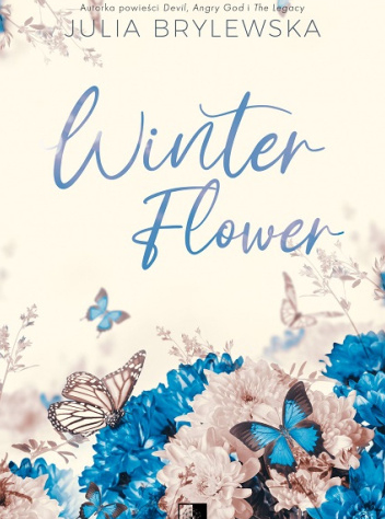 Na białym tle niebieskie motyle i kwiaty