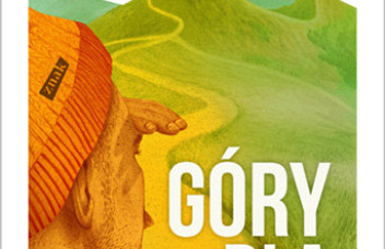 Rysunek mężczyzny w pomarańczowej czapce, spoglądającego na góry