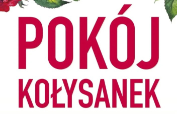 Białe tło a na nim wśród czerwonych róż czerwony tytuł