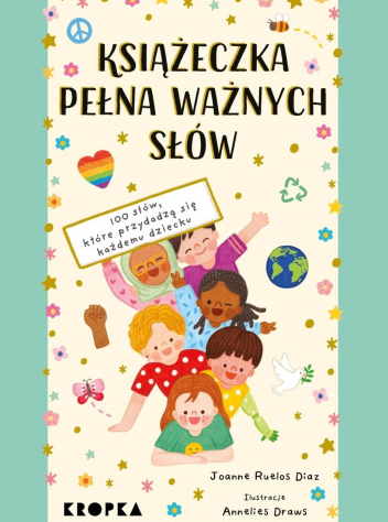 radosne dzieci na tle kolorowej okładki